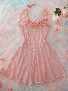 Romantic Countryside Bowknot Mesh Women's Nightgown - Pink - View 2