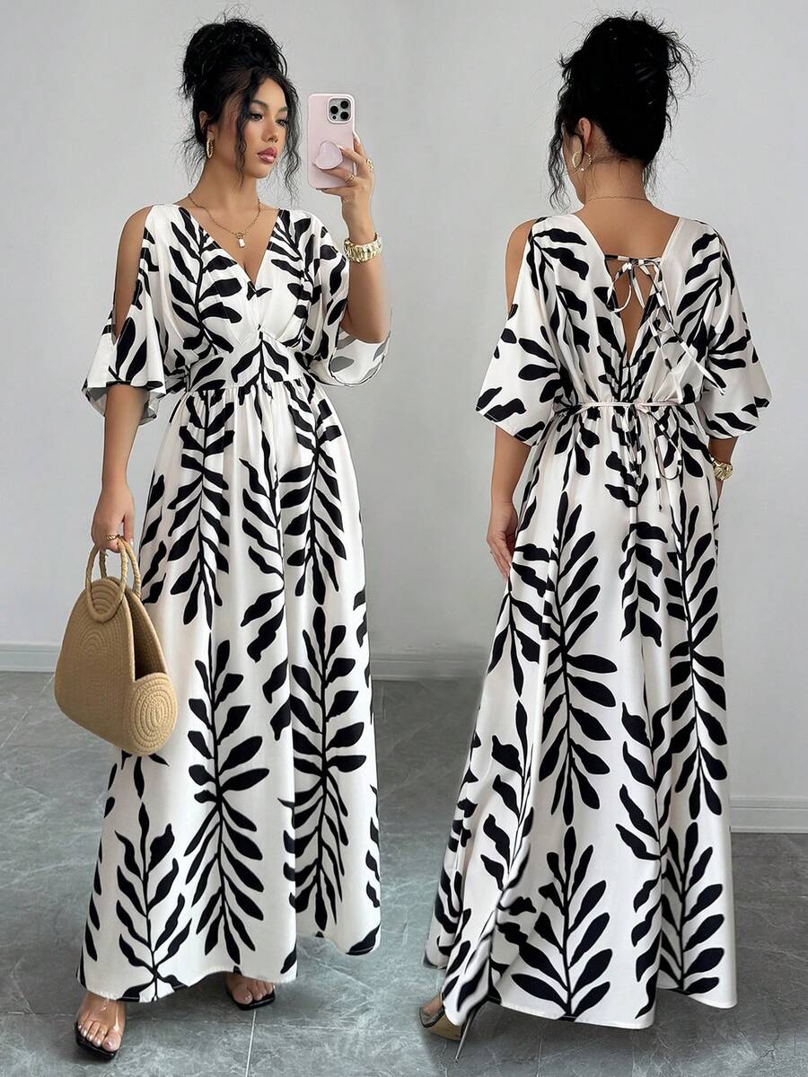 Elenzga Đầm dài mùa hè thanh lịch dành cho nữ với họa tiết dệt. - Màu be - Xem 1