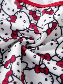 HELLO KITTY AND FRIENDS | SHEIN 女士可爱猫咪印花圆领吊带背心和内裤套装，舒适 - 紅白色 - 查看 8