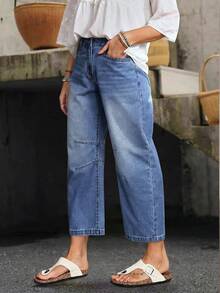 EMERY ROSE Quần jeans nữ màu trơn, túi xéo, kiểu dáng thường ngày, đa năng. - Màu xanh lam - Xem 1