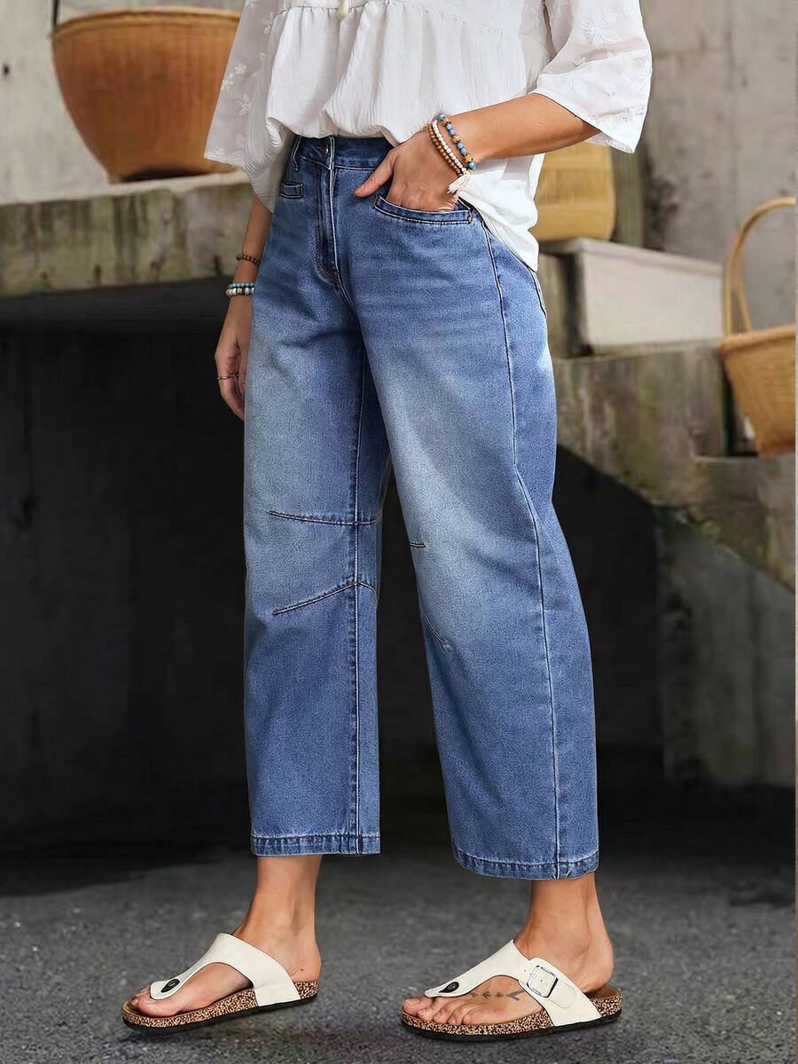 EMERY ROSE Quần jeans nữ màu trơn, túi xéo, kiểu dáng thường ngày, đa năng. - Màu xanh lam - Xem 1