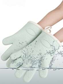 1副烧烤手套，耐热烤箱手套，厨房硅胶烤箱手套，防水防滑锅架，适用于烧烤、烹饪、烘焙 - 白色 - 查看 2