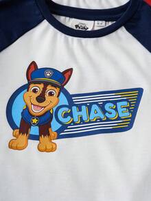 SHEIN | PAW Patrol 女童休闲狗狗印花撞色插肩袖T恤，秋季 - 白色 - 查看 5