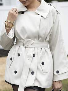 Melissa Matos Women's Fashionable & Elegant Double-Breasted Belted Trench Coat French Style Clothes Women Trench Coat Trench Coat Women In Fall/Winter,Cozy Fall And Winter Clothes For Women - Grey - View 5