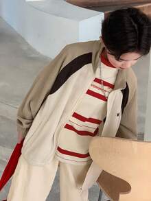 DAZY Chaqueta casual con cremallera y mangas raglán de bloques de color para niño preadolescente - Albaricoque - Ver 4