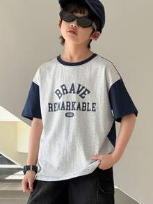Dazy Kids Tween Boy Color Block Letter & Number Print Casual Short Sleeve T-Shirt - Grey - View 7