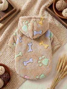 PETSIN 1 Animal Footprint Bone Pattern Printed Plush Hooded Pet Hoodie, Thick And Warm Winter Pet Cat And Dog Clothing - Multicolor - View 5