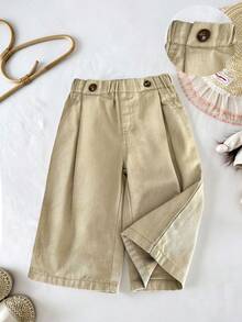 LMoss Kids Quần jean ống rộng dáng rộng thoải mái cho bé gái màu kaki - Màu Khaki - Xem 2