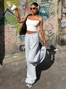 Muchica Quần nỉ nữ dáng rộng, trang trí đinh tán, thích hợp cho mùa xuân/hè. - Xám - Xem 6