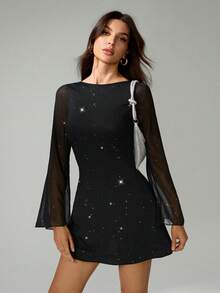 SHEIN Tall Elegant Bowknot Backless Glam Mini Dress, Bodycon Fit, Suitable For Parties - Black - View 7