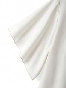 GlowEve CURVE 女士加大码缎面V领短袖高腰假纽扣不规则休闲优雅日常派对婚礼两件套，秋冬款 - 咖啡棕 - 查看 7