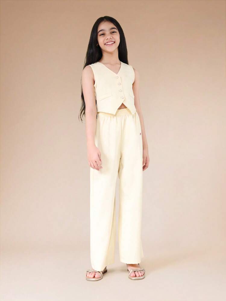 Sleeveless Waistcoat And Wide Leg Pant Set