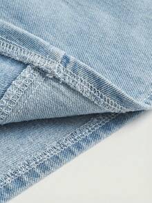 SHEIN MOD Women's Y2K Zip Front Halter Neck Denim Top - Light Wash - View 4