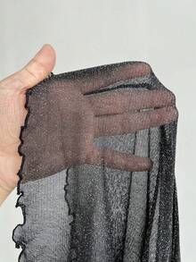 SHEIN Tall CURVE 大码纯色透视性感高领长袖女式衬衫 - 黑色 - 查看 7