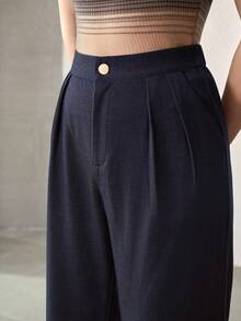 MOTF PREMIUM 纯色高腰褶裥阔腿裤 - 深色水洗藍 - 查看 2