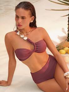 Swim Chiccia Costume da bagno bikini da donna con design a treccia, con spalline sottili, colore rosso vino, adatto per spiaggia/mare, estate - Colore mogano - Visualizzare 1