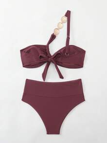 Swim Chiccia Costume da bagno bikini da donna con design a treccia, con spalline sottili, colore rosso vino, adatto per spiaggia/mare, estate - Colore mogano - Visualizzare 7