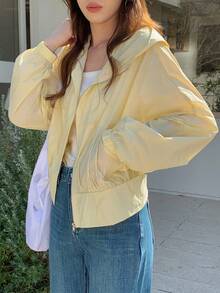 DAZY Women's Waist Cinched Hooded Loose Casual Jacket - Yellow - View 4