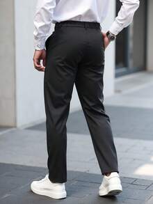 Manfinity Mode Men's Business Casual Work Commute Pants With Pockets - Black - View 2
