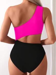 SHEIN Swim 女款夏季度假海灘鏤空連身泳衣 亮粉色 性感 - 彩色 - 查看 2
