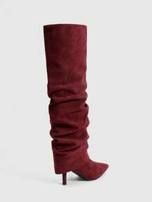 Daringsoles Autumn/Winter New Slim Leg Boots, Pointed Toe, Slim Heel, Mid-Calf Boots, Simple & Versatile Brown Style - Rose Red - View 3