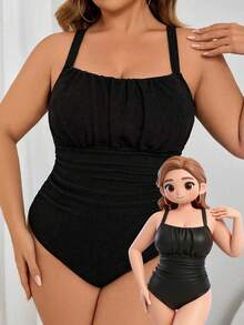 Swim Lushoire Đồ bơi liền thân Monokini màu trơn có thể điều chỉnh cỡ lớn cho nữ mùa hè thường ngày đi biển - màu đen - Xem 1