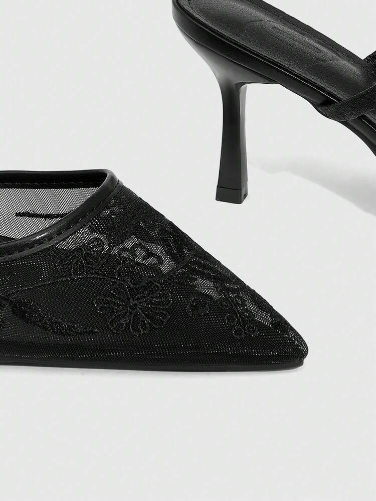 CUCCOO SZL Women's Fashion Elegant Embroidered Pointed Toe Mesh High Heel Pumps Spring Shoes