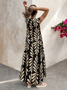 SHEIN Elenzya 女士复古印花超长连衣裙 秋季服装 - 彩色 - 查看 2