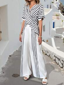 SHEIN Holidaya 女士优雅休闲度假条纹两件套 - 彩色 - 查看 7