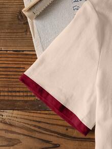 THE POWERPUFF GIRLS X SHEIN 少女休闲撞色滚边卡通图案圆领短袖T恤，夏季 - 白色 - 查看 6