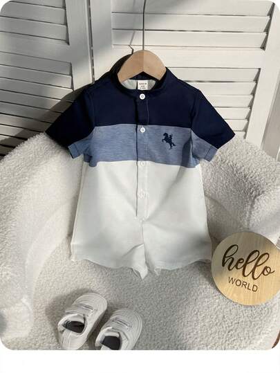 Macacão de Manga Curta Estampado Colorido Casual de Férias para Bebê Recém-Nascido Menino