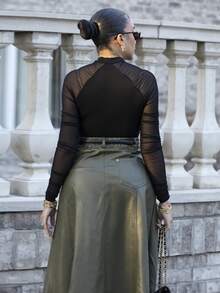 Melissa Matos Spring And Summer Small Turtleneck Mesh Sleeve Black Tight Long-Sleeved Top - Black - View 2