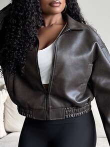 Tyla Gomez Spring New Vintage Leather Jacket, Short Style, Regular Fit, Women's Jacket For Valentine's Day Fall,Winter - Brown - View 4