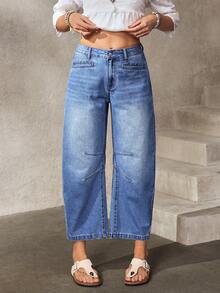EMERY ROSE Quần jeans nữ màu trơn, túi xéo, kiểu dáng thường ngày, đa năng. - Màu xanh lam - Xem 6