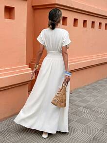 Selianne Đầm nữ dáng chữ A cổ chữ V sâu, phối ren tương phản, thêu họa tiết, cỡ tiêu chuẩn, thích hợp cho kỳ nghỉ xuân/hè. - Màu be - Xem 2