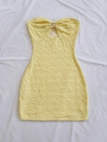 Soleia Đầm mini ôm sát cơ thể màu trắng dệt kim, không dây vai, khoét ngực, xếp ly, trang trí sao biển kim loại, thích hợp cho kỳ nghỉ hè, dự tiệc, hẹn hò, đi biển, du lịch. - trái cam - Xem 5