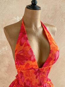 Soleia 女士碎花腰带露背迷你连衣裙，度假风 - 彩色 - 查看 4