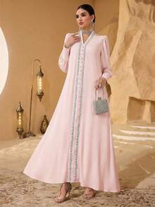 SHEIN Najma Elegant Floral Lace Patchwork Women Simple Fashionable Young Dress - Baby Pink - View 1