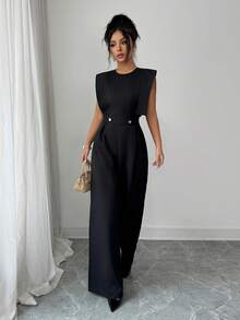 Rafferiza Women's Black Sleeveless Jumpsuit, Spring/Summer - Black - View 5