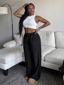 Tyla Gomez 2-Way 羊毛女式抽绳腰直腿宽松休闲裤 - 黑色 - 查看 5