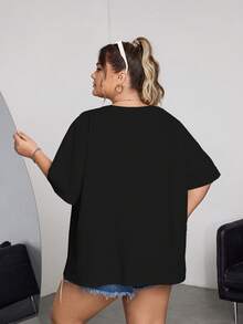 SHEIN CURVE+ 3pcs/Set Plus Size Summer Loose Fit Crew Neck Versatile Short Sleeve T-Shirts In White, Black And Gray,Curve Plus ,Hoho Vacation, Summer Tops - Black - View 2