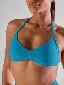 Musera Sport Solid Ruched Bust Open Back Halter Sports Bra, Active Comfy Workout Gym Running Run Clubpadel, Tennis, Pickleball Gym Fitness - Mint Blue - View 6