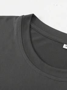 Manfinity Homme Men's Minimalist Graphic Print Round Neck Short Sleeve T-Shirt - Dark Grey - View 3