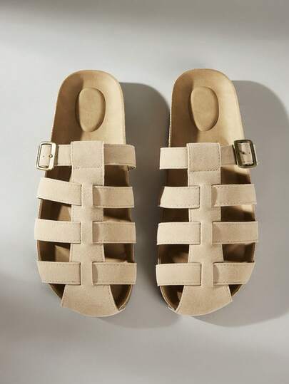 Solecia Zapatos de mujer de verano con trenzado, hebilla, punta redonda y suela gruesa, cómodas sandalias de corcho y ante para uso diario y salir a la calle