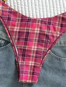 Swim Mod Bộ bikini hai mảnh kẻ caro buộc dây cổ gợi cảm dành cho nữ, thích hợp cho mùa hè đi biển. - Hồng - Xem 3