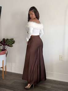Tyla Gomez Váy Maxi chất liệu satin co giãn Se-Hore Fashion dành cho nữ, phù hợp với mọi mùa - Cà phê nâu - Xem 5