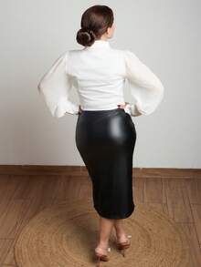 Lupita Cardoza New Fashion Elegant Puff Sleeve Cropped Button Down Shirt, Chic & Slim Fit See-Through Sleeve Blouse Fall Cloth For Women - White - View 2