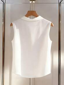 SHEIN Franclia Women's Elegant Deep V-Neck Bow Sleeveless Blouse Bow Top Women White Elegant Top Women Tops Elegant Classy Top Cute White Tops - White - View 3