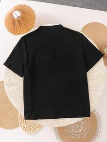 SHEIN Teen Boys' Casual Soft Textured Fabric Short Sleeve Crew Neck T-Shirt,Fashionable Versatile Summer Streetwear For School,Parties,Leisure & Outdoor - Black - View 2