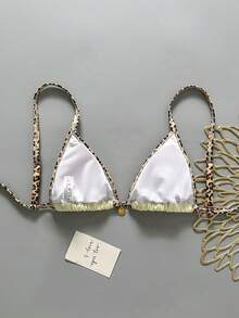 Swim Vcay 女士纯色及随机印花细肩带金属装饰比基尼上衣，春夏款 - 彩色 - 查看 2